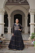 Prazu Fashion Black Georgette Leheriya Print Work With Mirror Lace Navratri Lehenga | Grocsy