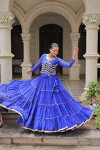 Prazu Fashion Blue Georgette Leheriya Print Work With Mirror Lace Navratri Lehenga | Grocsy