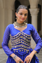 Prazu Fashion Blue Georgette Leheriya Print Work With Mirror Lace Navratri Lehenga | Grocsy