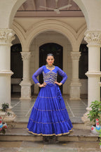 Prazu Fashion Blue Georgette Leheriya Print Work With Mirror Lace Navratri Lehenga | Grocsy