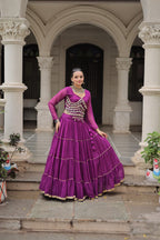 Prazu Fashion Purple Georgette Leheriya Print Work With Mirror Lace Navratri Lehenga | Grocsy