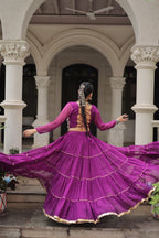 Prazu Fashion Purple Georgette Leheriya Print Work With Mirror Lace Navratri Lehenga | Grocsy
