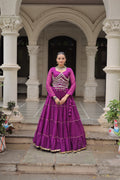 Prazu Fashion Purple Georgette Leheriya Print Work With Mirror Lace Navratri Lehenga | Grocsy