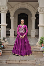 Prazu Fashion Purple Georgette Leheriya Print Work With Mirror Lace Navratri Lehenga | Grocsy
