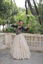 Prazu Fashion Black Georgette Leheriya Print With Attractive Mirror Lace Navaratri Lehenga | Grocsy