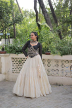 Prazu Fashion Black Georgette Leheriya Print With Attractive Mirror Lace Navaratri Lehenga | Grocsy