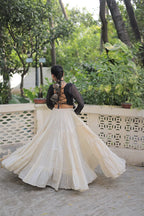 Prazu Fashion Black Georgette Leheriya Print With Attractive Mirror Lace Navaratri Lehenga | Grocsy