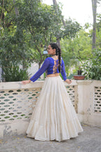 Prazu Fashion Blue Georgette Leheriya Print With Attractive Mirror Lace Navaratri Lehenga | Grocsy