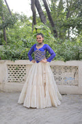 Prazu Fashion Blue Georgette Leheriya Print With Attractive Mirror Lace Navaratri Lehenga | Grocsy