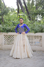Prazu Fashion Blue Georgette Leheriya Print With Attractive Mirror Lace Navaratri Lehenga | Grocsy