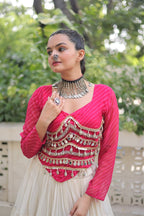 Prazu Fashion Pink Georgette Leheriya Print With Attractive Mirror Lace Navaratri Lehenga | Grocsy