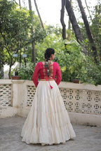 Prazu Fashion Pink Georgette Leheriya Print With Attractive Mirror Lace Navaratri Lehenga | Grocsy