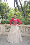 Prazu Fashion Pink Georgette Leheriya Print With Attractive Mirror Lace Navaratri Lehenga | Grocsy
