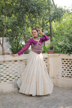 Prazu Fashion Wine Georgette Leheriya Print With Attractive Mirror Lace Navaratri Lehenga | Grocsy