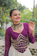 Prazu Fashion Wine Georgette Leheriya Print With Attractive Mirror Lace Navaratri Lehenga | Grocsy
