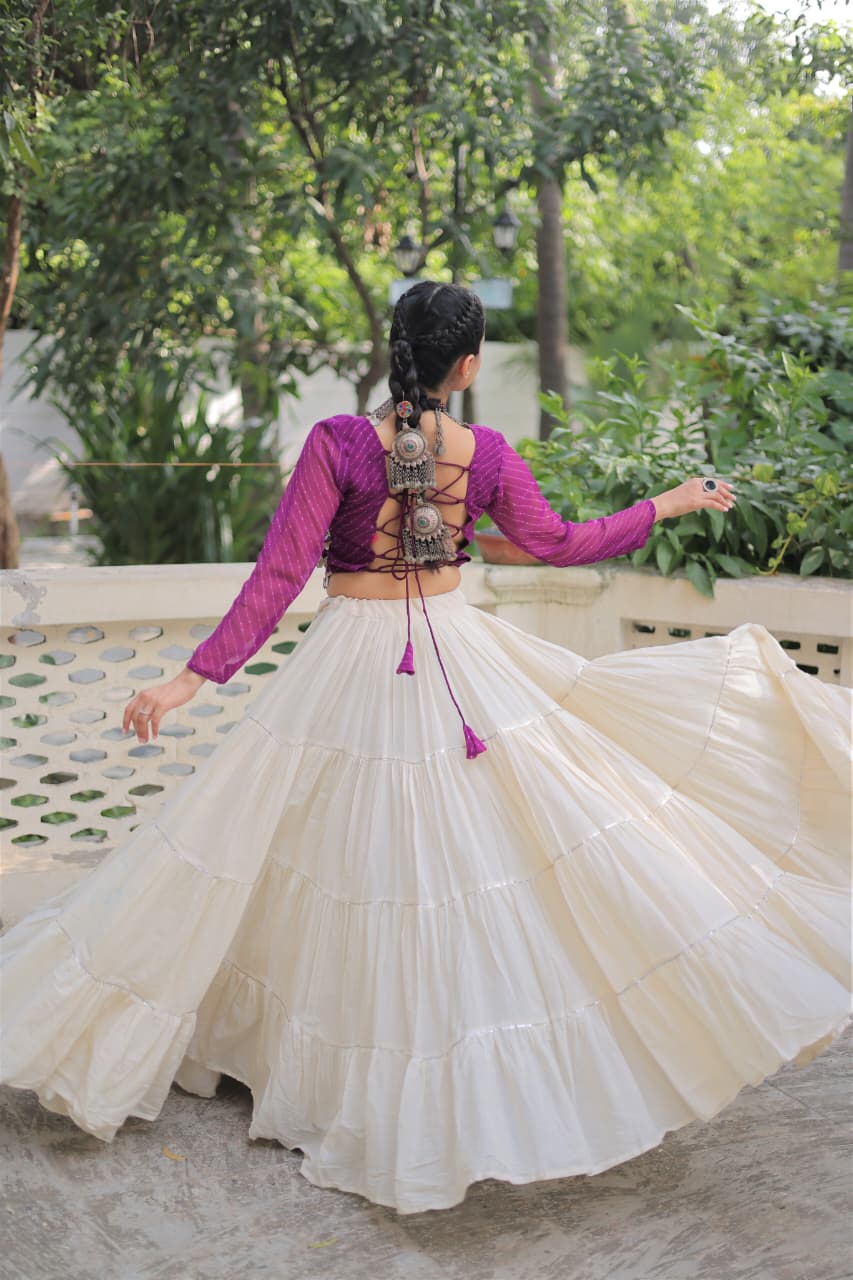 Prazu Fashion Wine Georgette Leheriya Print With Attractive Mirror Lace Navaratri Lehenga | Grocsy