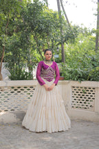 Prazu Fashion Wine Georgette Leheriya Print With Attractive Mirror Lace Navaratri Lehenga | Grocsy