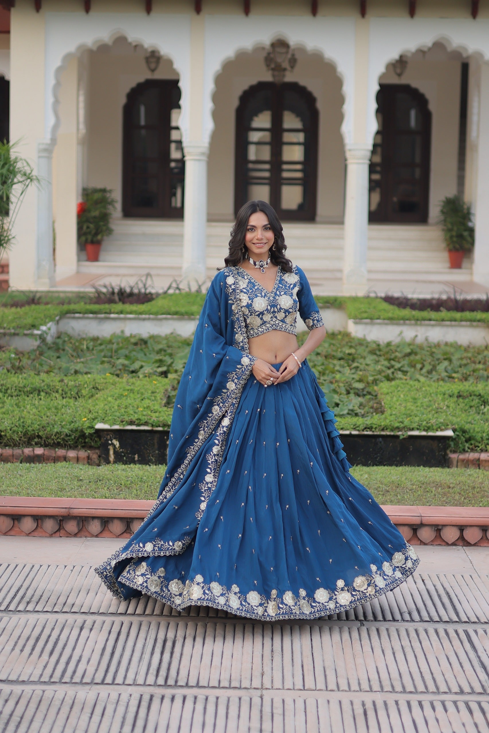Prazu Fashion Royal Blue Vichitra Silk With Heavy Sequins Lehenga Choli | Grocsy