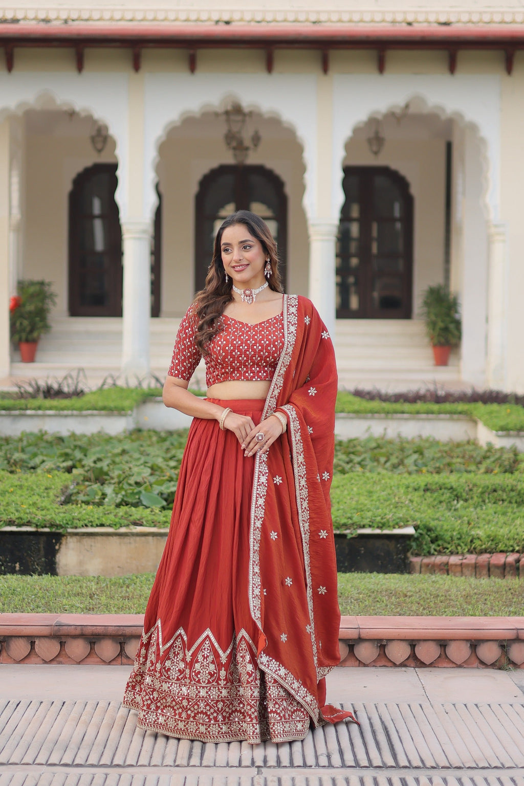 Prazu Fashion Dark Red Vichitra Silk With Heavy Sequins & Thread Lehenga Choli | Grocsy