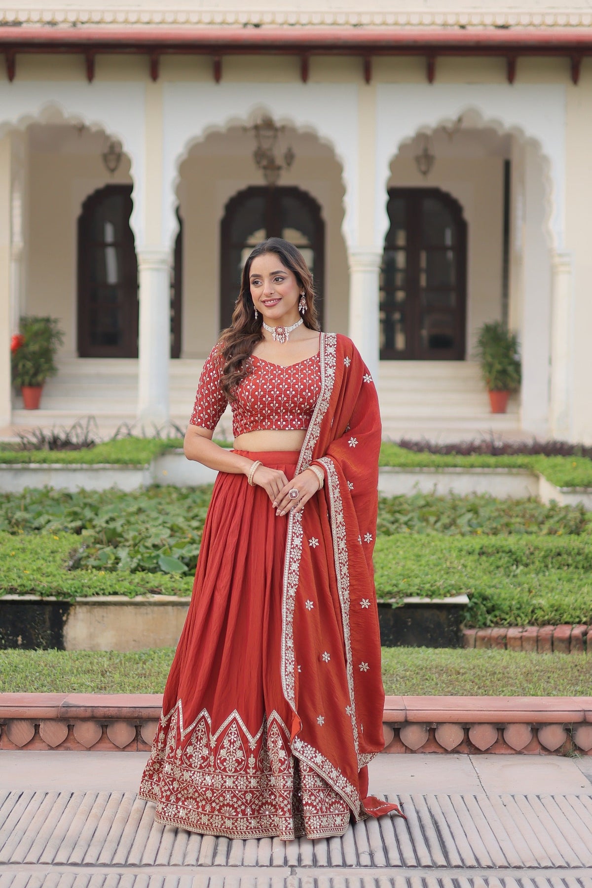 Prazu Fashion Dark Red Vichitra Silk With Heavy Sequins & Thread Lehenga Choli | Grocsy