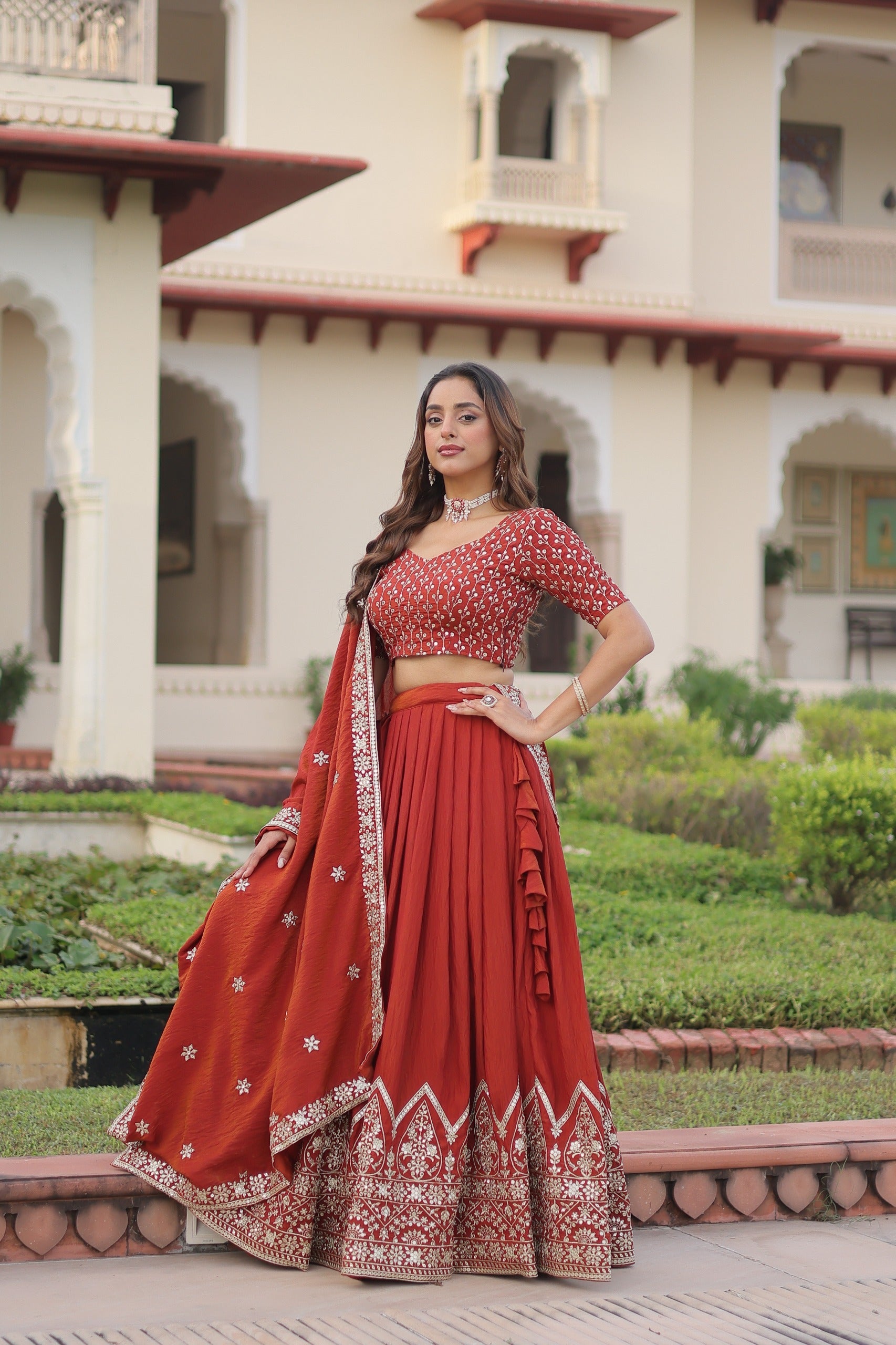 Prazu Fashion Dark Red Vichitra Silk With Heavy Sequins & Thread Lehenga Choli | Grocsy