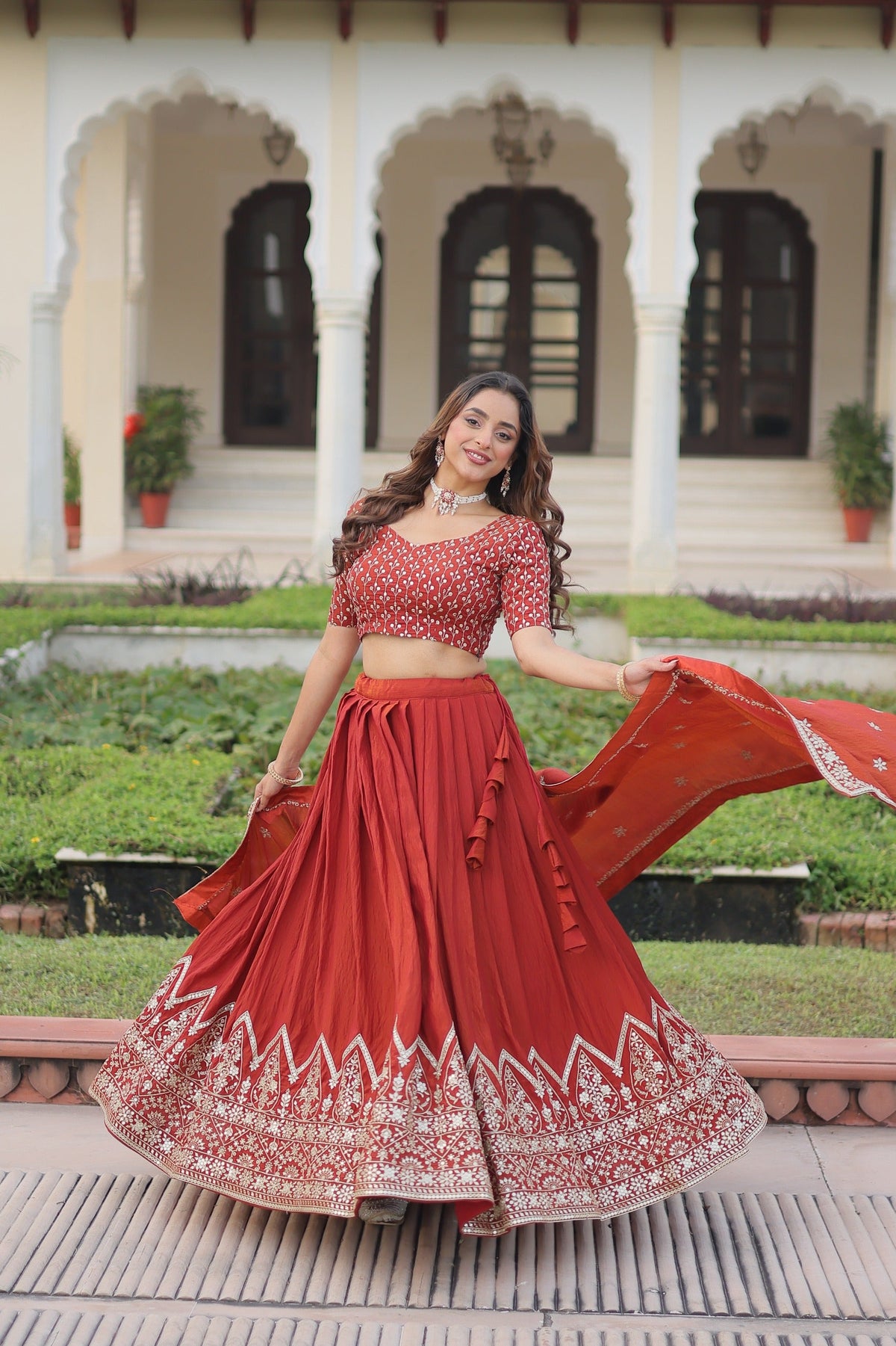 Prazu Fashion Dark Red Vichitra Silk With Heavy Sequins & Thread Lehenga Choli | Grocsy