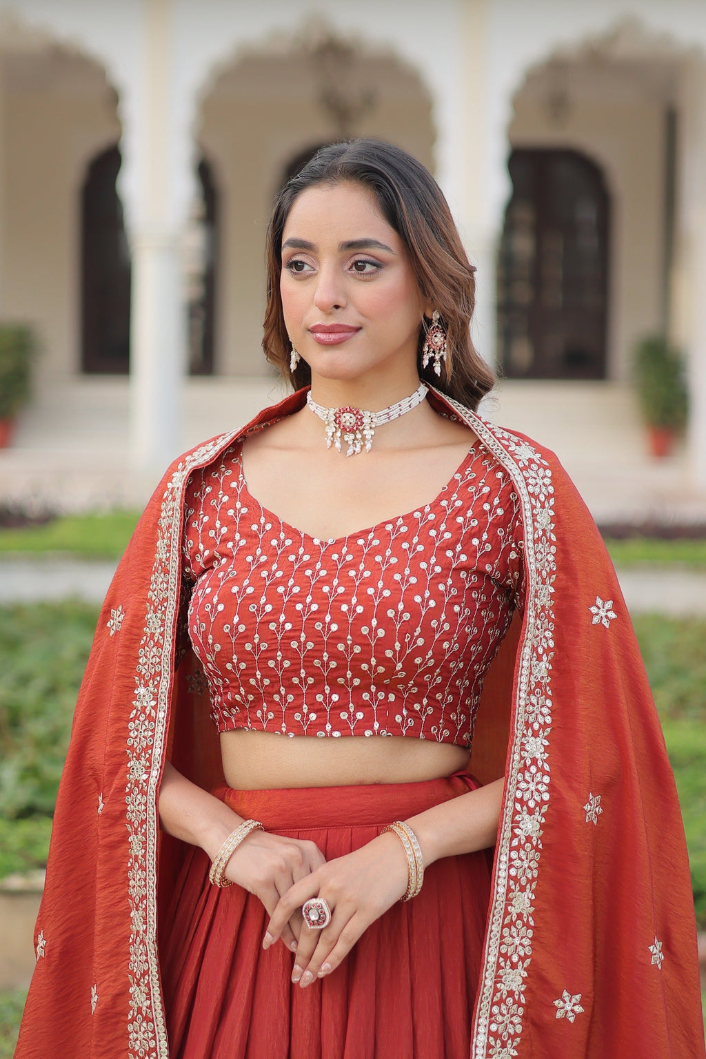 Prazu Fashion Dark Red Vichitra Silk With Heavy Sequins & Thread Lehenga Choli | Grocsy