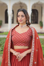 Prazu Fashion Dark Red Vichitra Silk With Heavy Sequins & Thread Lehenga Choli | Grocsy