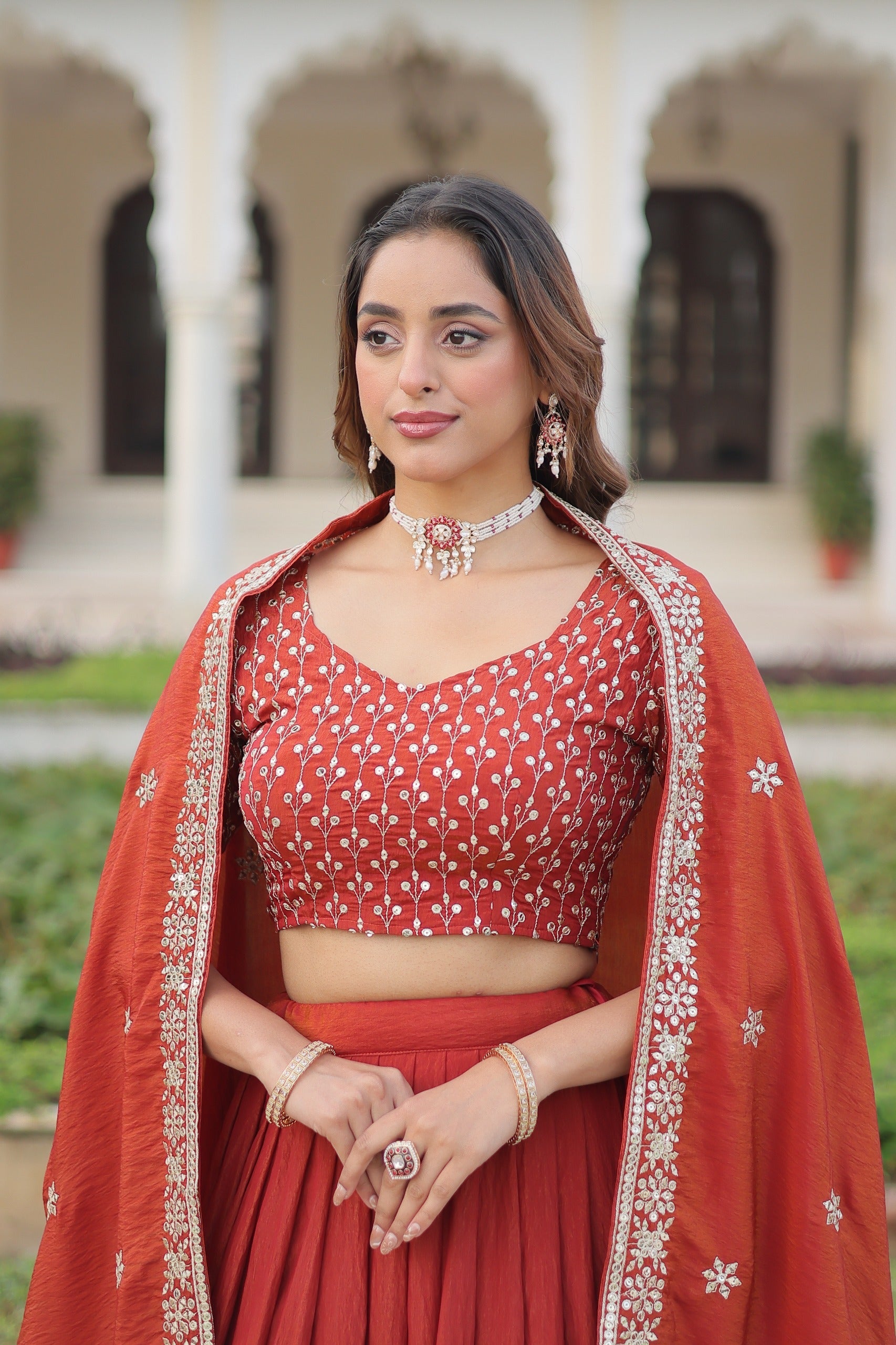 Prazu Fashion Dark Red Vichitra Silk With Heavy Sequins & Thread Lehenga Choli | Grocsy