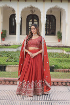 Prazu Fashion Dark Red Vichitra Silk With Heavy Sequins & Thread Lehenga Choli | Grocsy