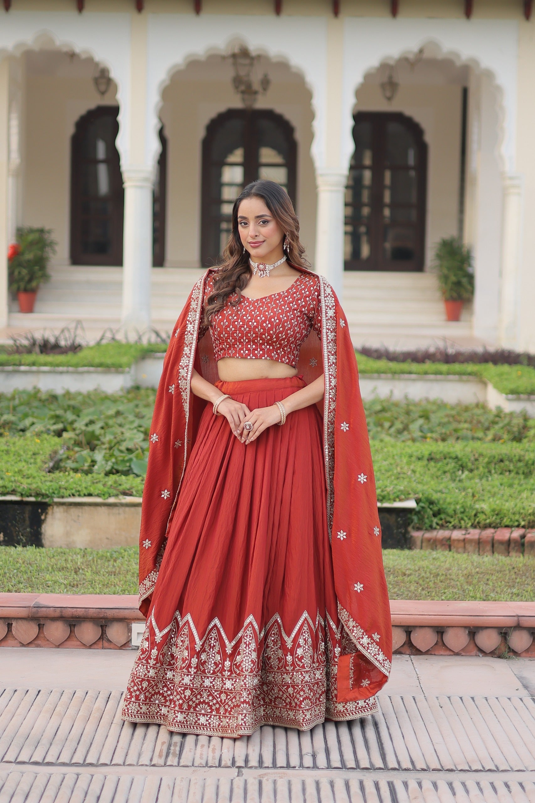 Prazu Fashion Dark Red Vichitra Silk With Heavy Sequins & Thread Lehenga Choli | Grocsy