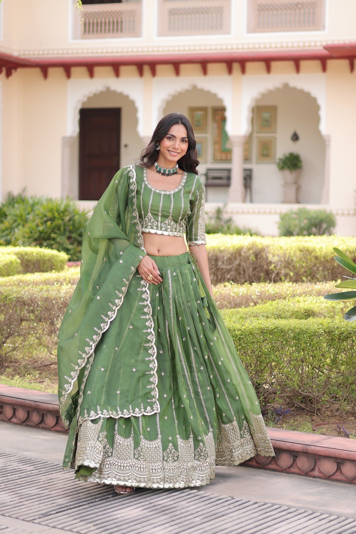 Prazu Fashion Mahendi Gold Crush With Sequins & Zari Embroidered Work Lehenga Choli | Grocsy