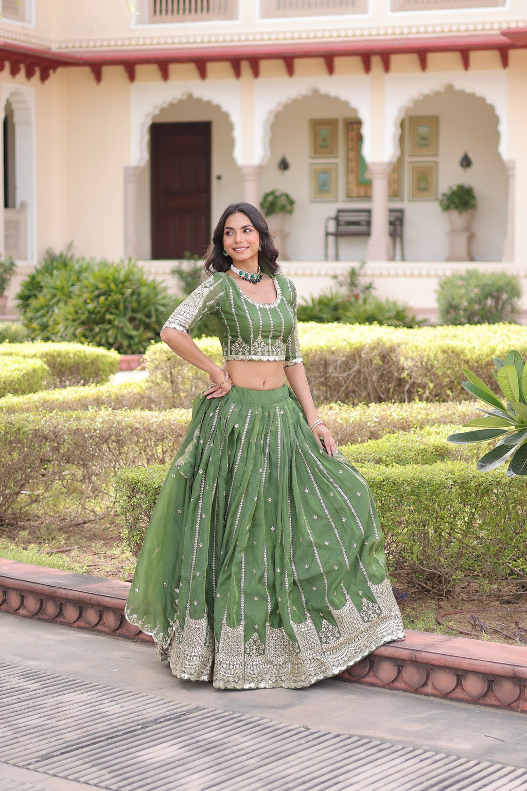 Prazu Fashion Mahendi Gold Crush With Sequins & Zari Embroidered Work Lehenga Choli | Grocsy