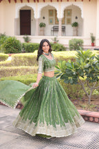 Prazu Fashion Mahendi Gold Crush With Sequins & Zari Embroidered Work Lehenga Choli | Grocsy
