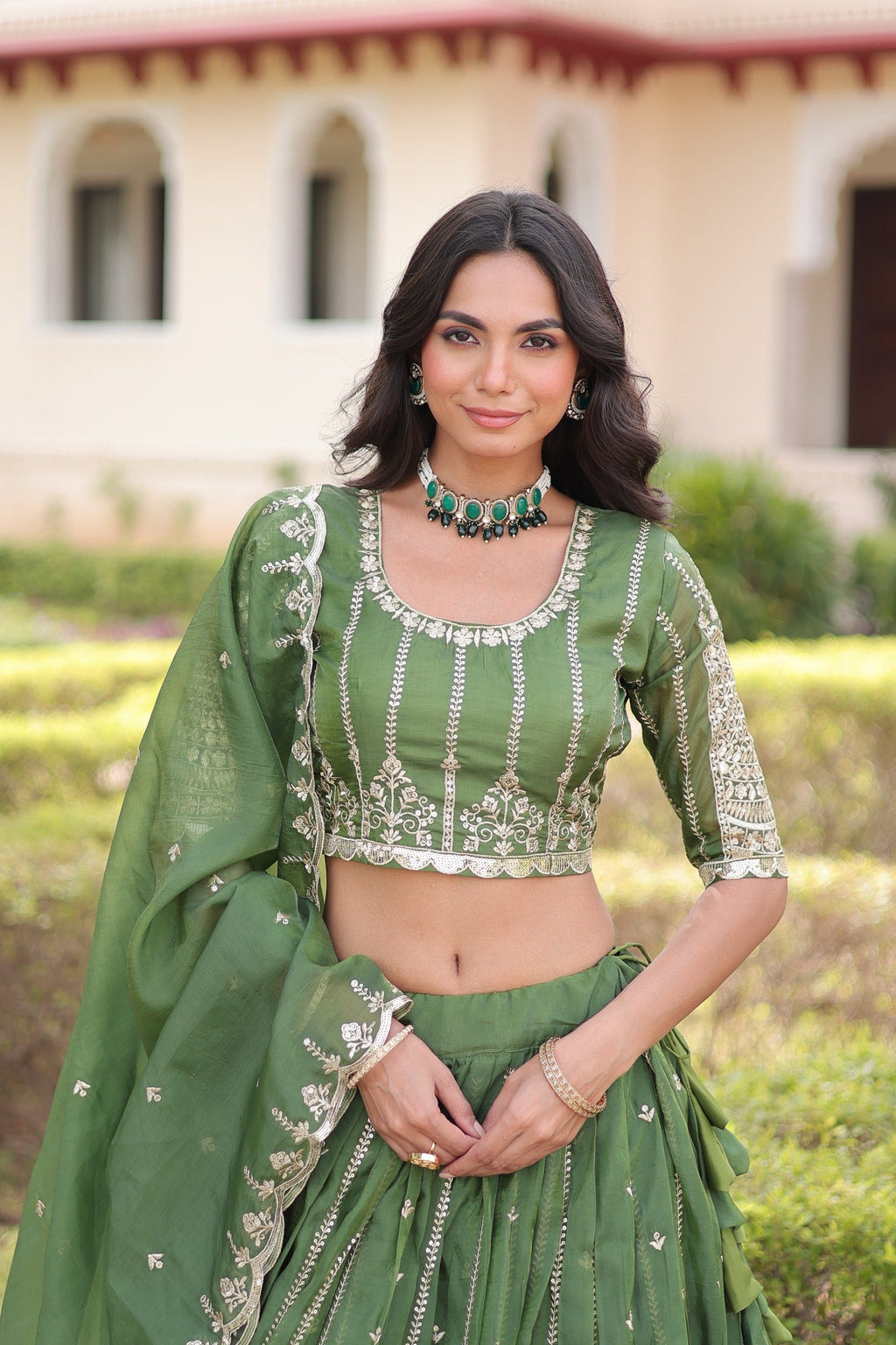 Prazu Fashion Mahendi Gold Crush With Sequins & Zari Embroidered Work Lehenga Choli | Grocsy