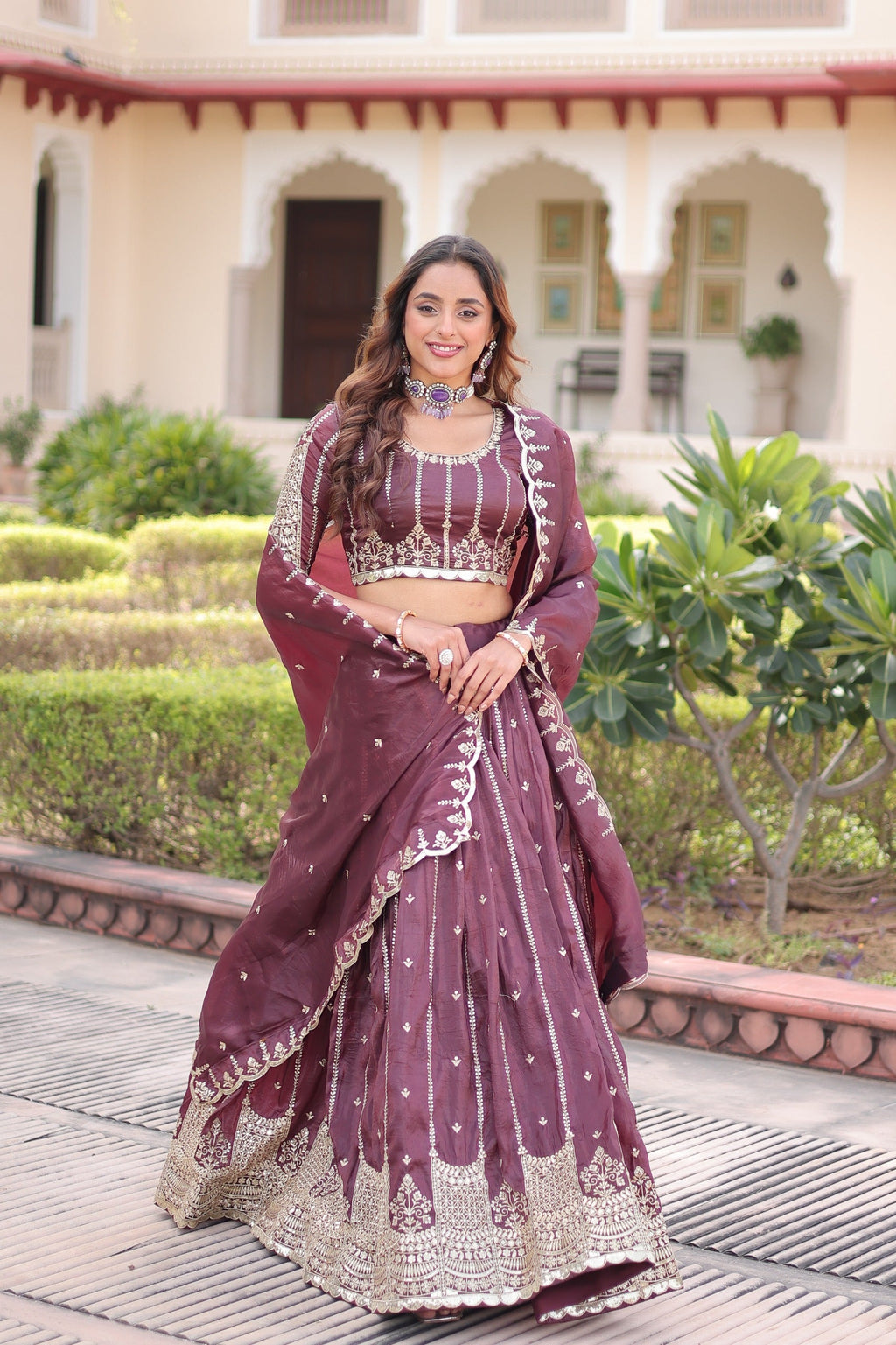 Prazu Fashion Wine Gold Crush With Sequins & Zari Embroidered Work Lehenga Choli | Grocsy