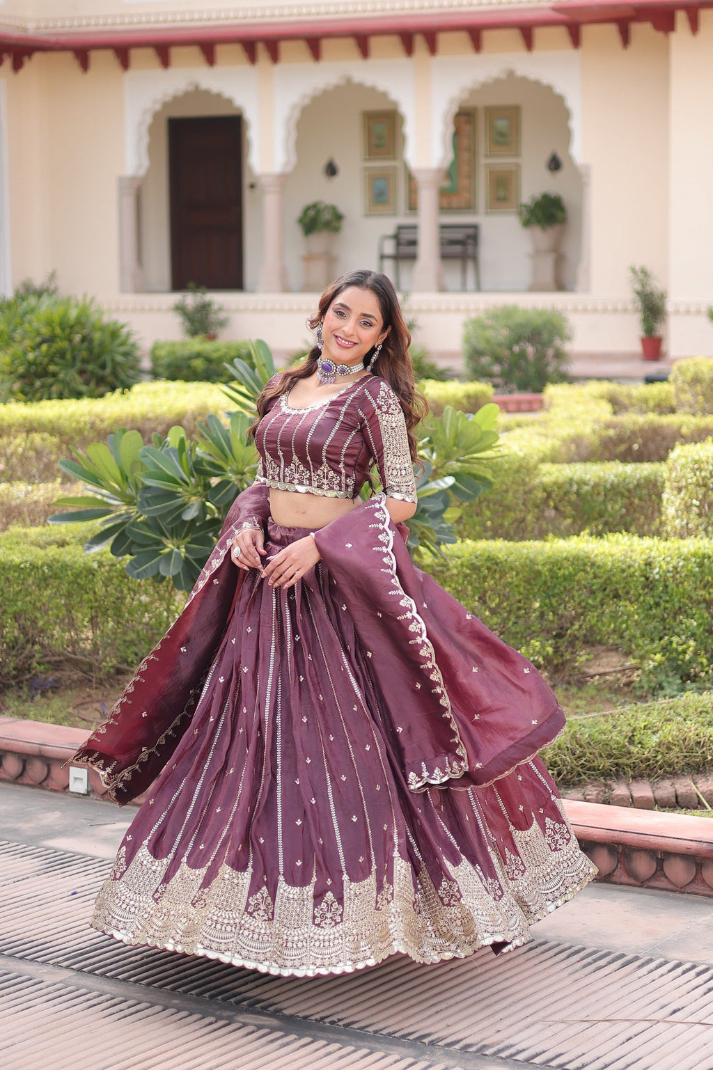 Prazu Fashion Wine Gold Crush With Sequins & Zari Embroidered Work Lehenga Choli | Grocsy