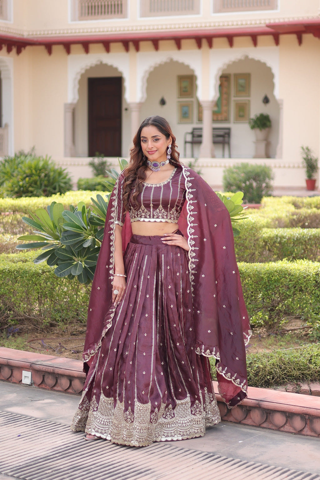 Prazu Fashion Wine Gold Crush With Sequins & Zari Embroidered Work Lehenga Choli | Grocsy