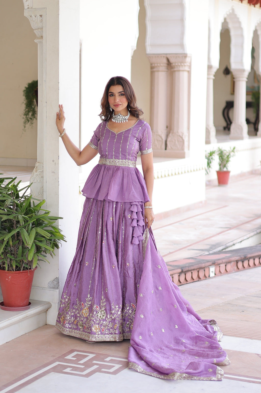 Prazu Fashion Lavender Gold Crush Multi Thread Embroidery Lehenga Choli | Grocsy