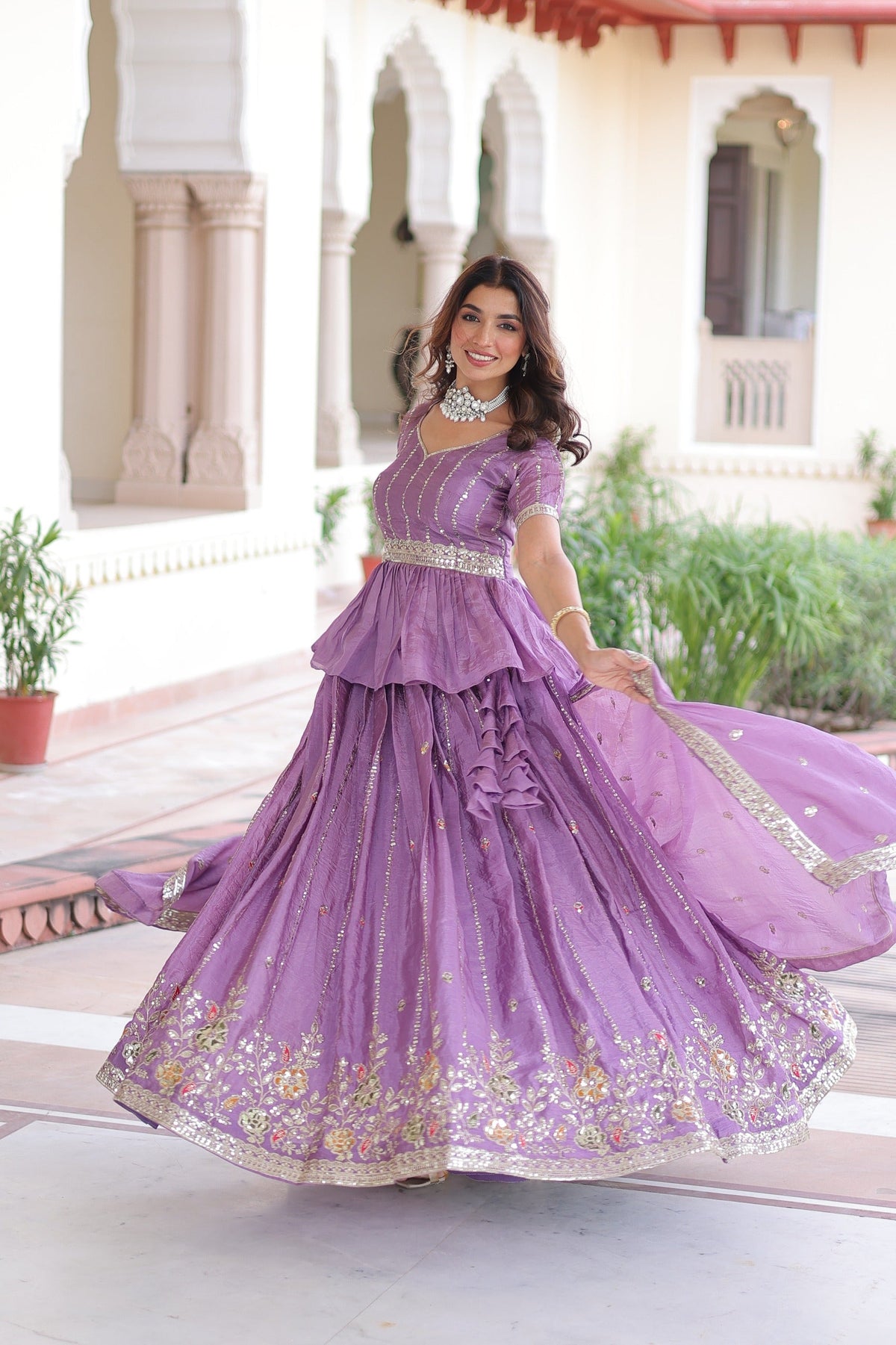 Prazu Fashion Lavender Gold Crush Multi Thread Embroidery Lehenga Choli | Grocsy