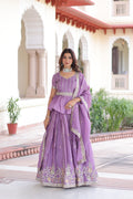 Prazu Fashion Lavender Gold Crush Multi Thread Embroidery Lehenga Choli | Grocsy