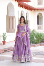 Prazu Fashion Lavender Gold Crush Multi Thread Embroidery Lehenga Choli | Grocsy