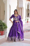 Prazu Fashion Violet Gold Crush With Multi Thread Embroidery Lehenga Choli | Grocsy
