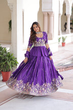 Prazu Fashion Violet Gold Crush With Multi Thread Embroidery Lehenga Choli | Grocsy