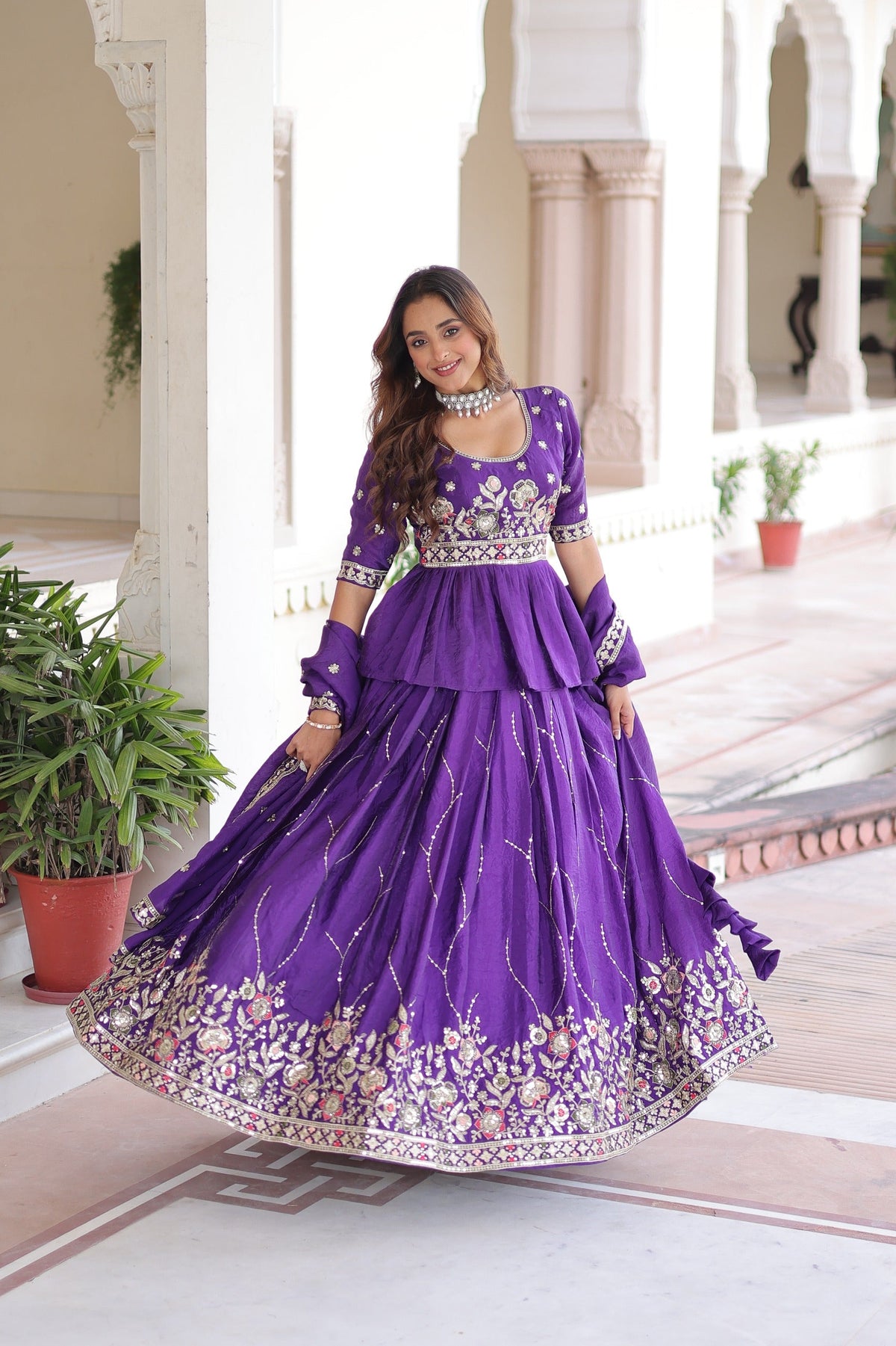 Prazu Fashion Violet Gold Crush With Multi Thread Embroidery Lehenga Choli | Grocsy
