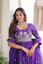 Prazu Fashion Violet Gold Crush With Multi Thread Embroidery Lehenga Choli | Grocsy