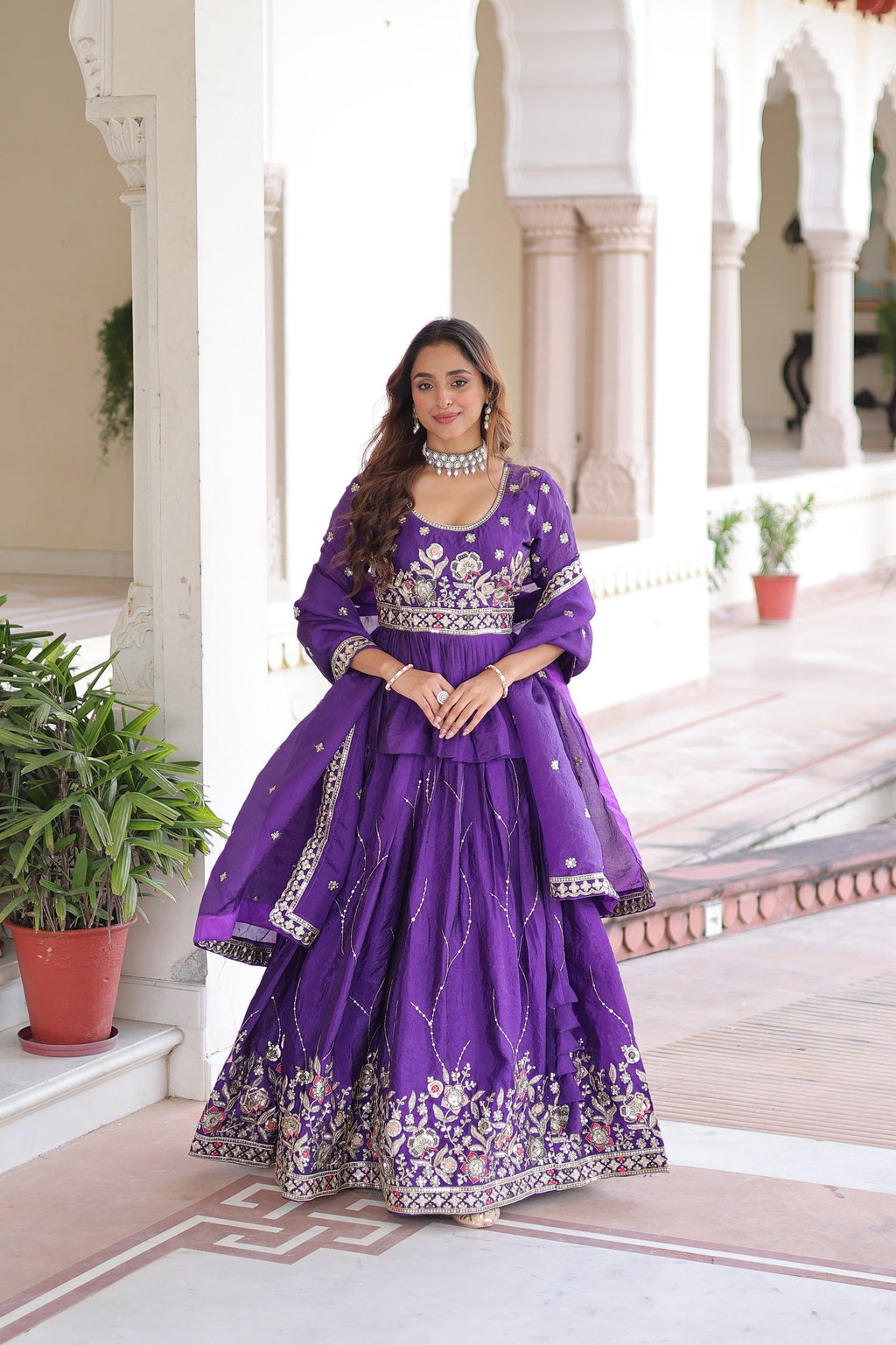 Prazu Fashion Violet Gold Crush With Multi Thread Embroidery Lehenga Choli | Grocsy