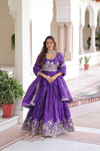 Prazu Fashion Violet Gold Crush With Multi Thread Embroidery Lehenga Choli | Grocsy