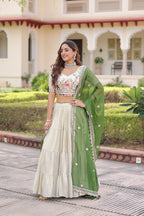 Prazu Fashion Off White Cosmos Silk With Standard Frill Stitching Embroidered Lehenga Choli | Grocsy