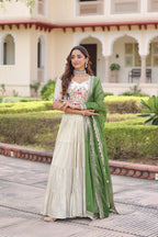 Prazu Fashion Off White Cosmos Silk With Standard Frill Stitching Embroidered Lehenga Choli | Grocsy
